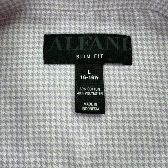 Alfani Mens Slim Fit Houndstooth Dress Shirt Light Purple 16-16.5 - Picture 2 of 3